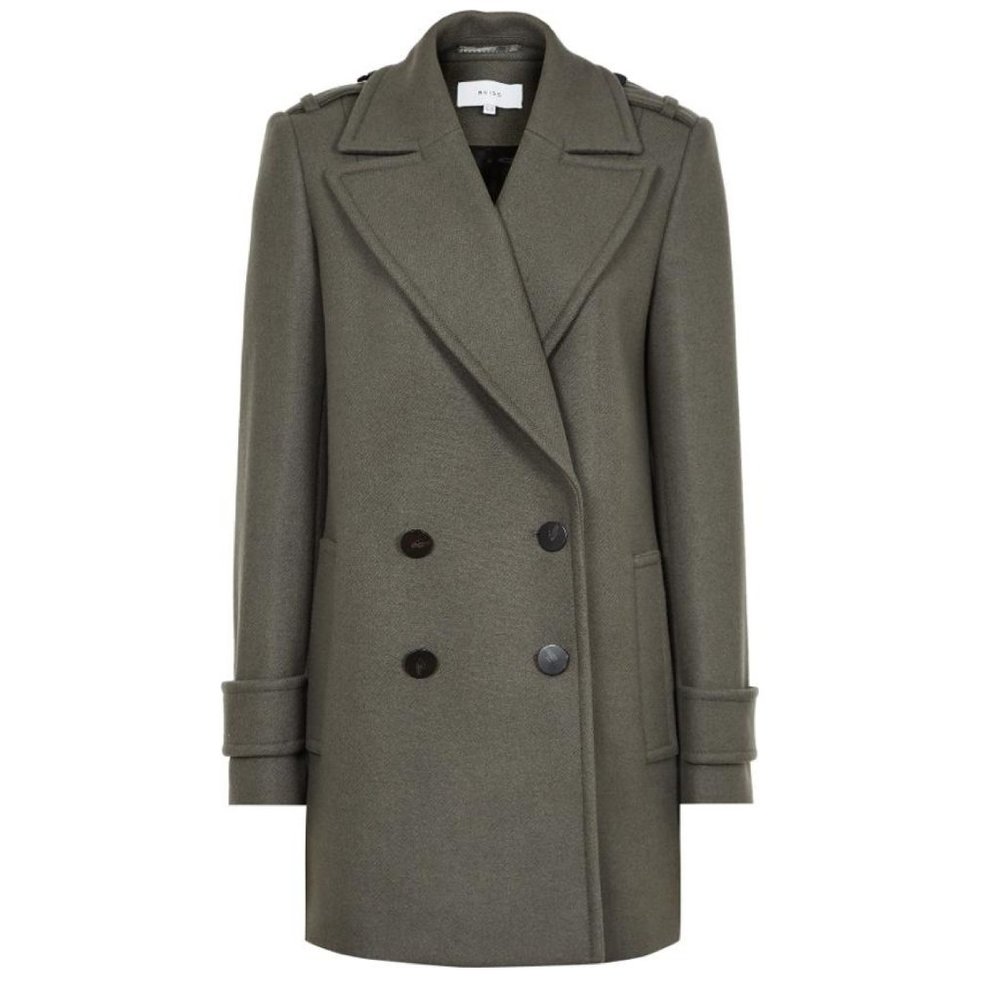 Reiss Green Double Breasted Wool Maida Peacoat